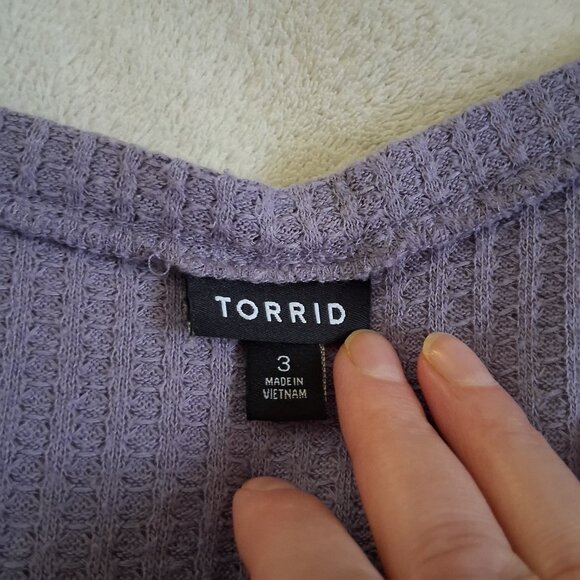 Torrid Women's Size 3X Purple Waffle V-Neck Long Sleeve Sharkbite Tunic Top - Picture 7 of 14